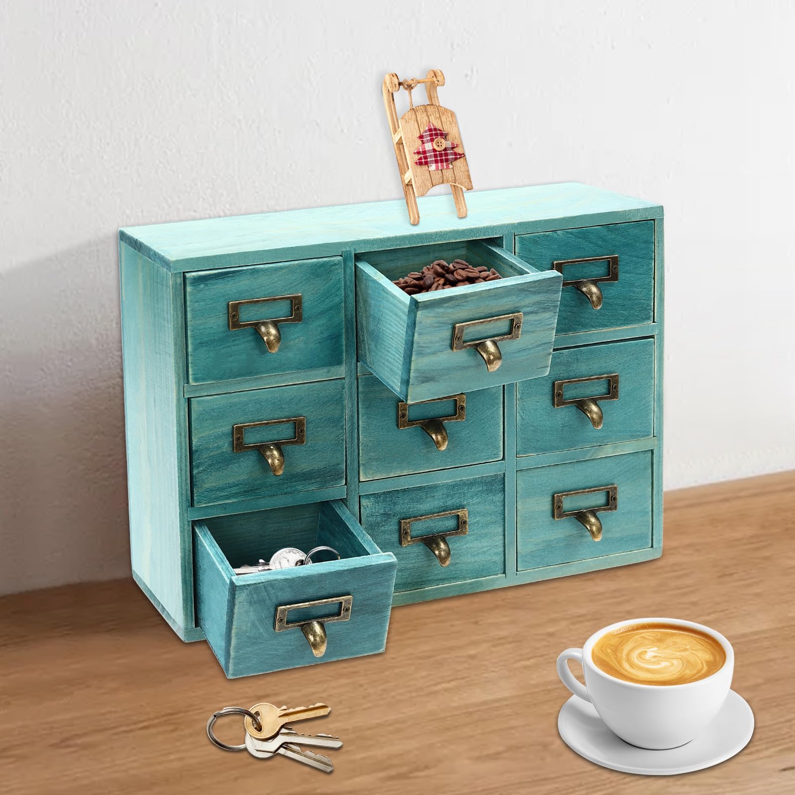 Organizador de Literatura, catálogo de Tarjetas, cajón, botiquín con 9 cajones, Mueble para Manualidades, Medicina, joyería, Maquillaje (Armario de Almacenamiento Azul de 9 cajones