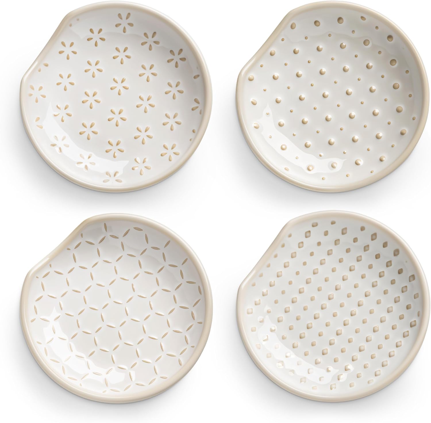 MALACASA 4 Pack Ceramic Spoon Rests for Stove Top, 4.8 inch Cooking Spoon Holder for kitchen counter, Heat-Resistant Utensil Rest, Ladle Holder Dishwasher Safe - 05, Series LYDIA