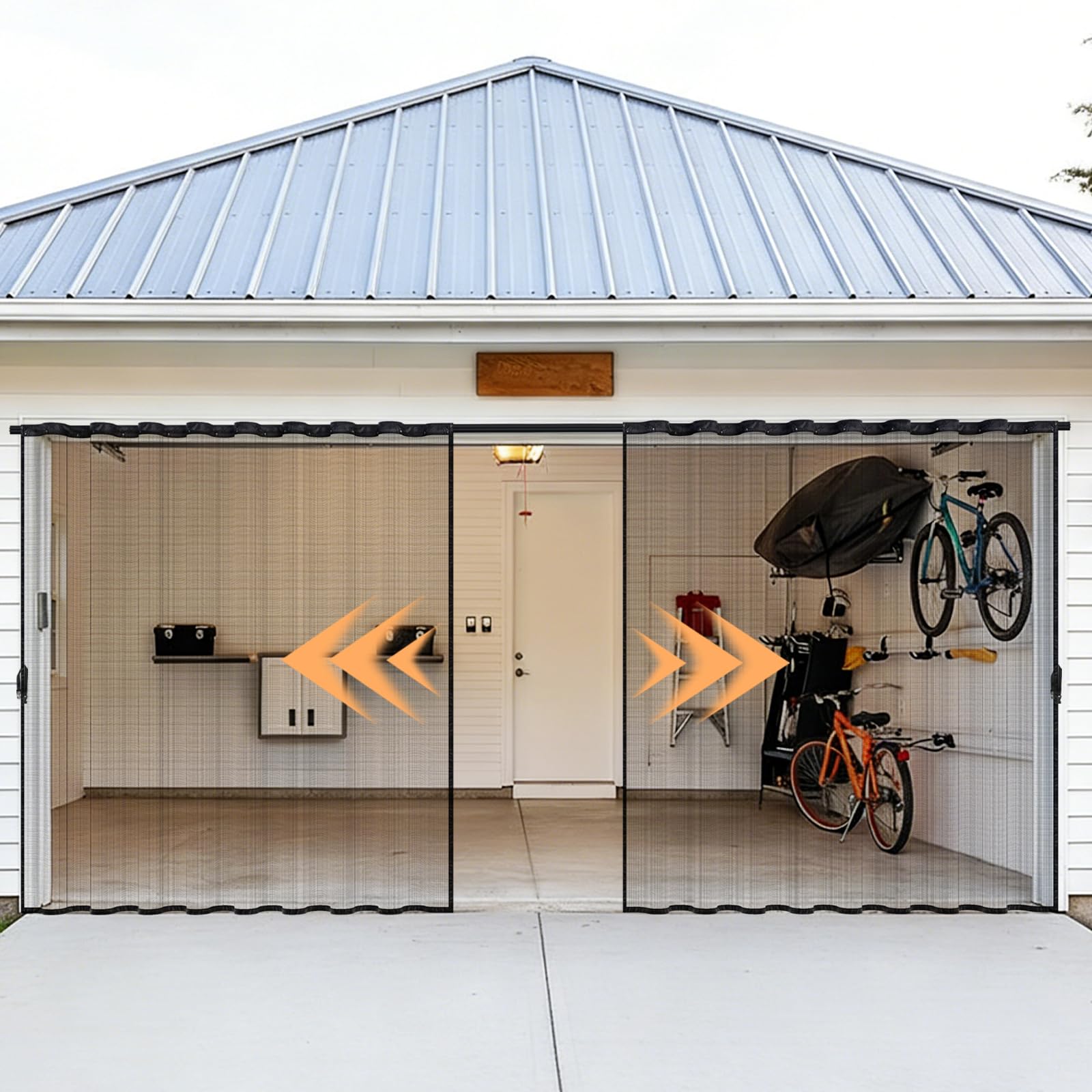 Retractable Garage Door Screen 2 Car, Smooth Sliding, Fits 16x7 Ft Garage