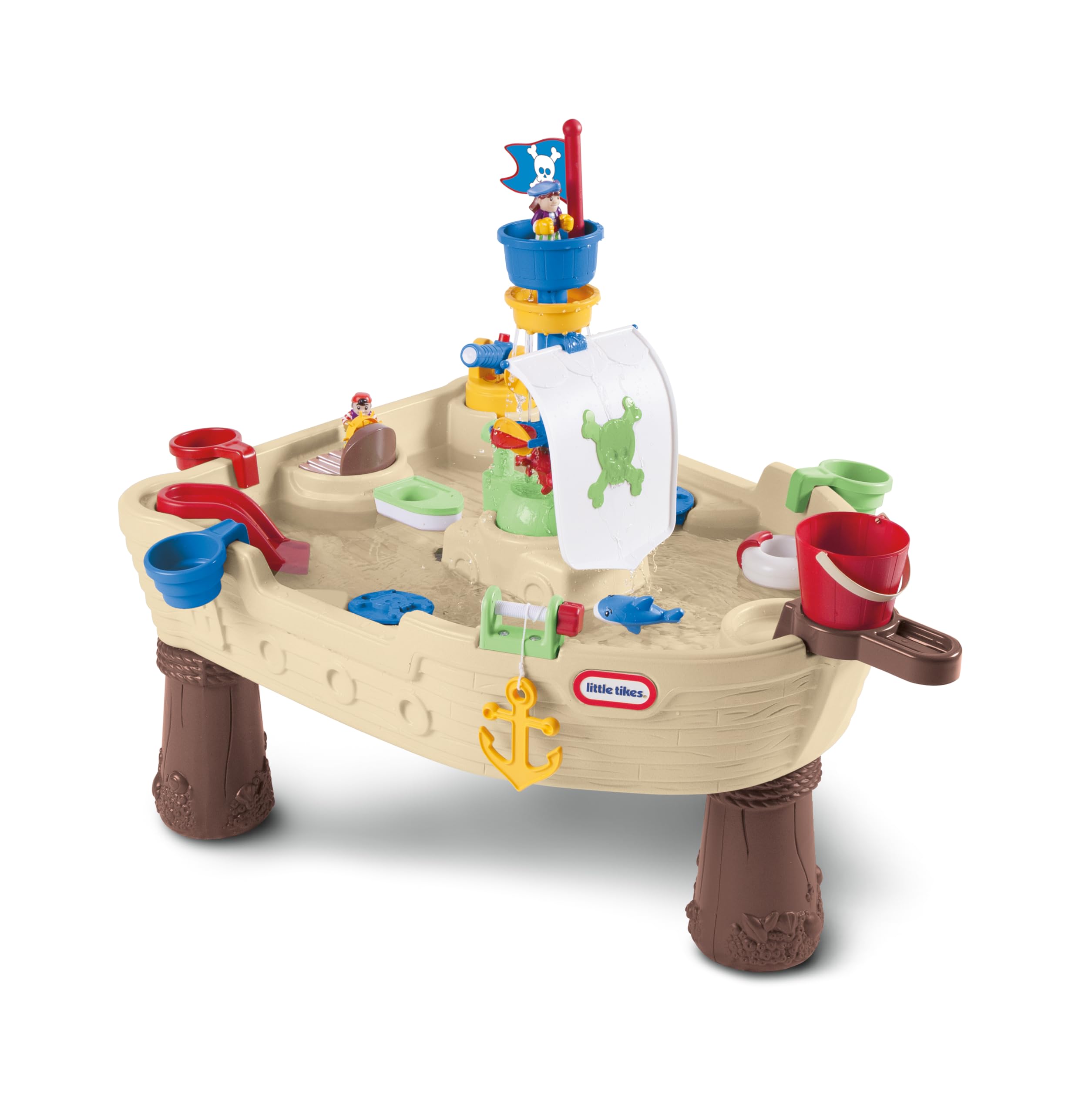 Little Tikes Anchors Away Pirate Ship - Mesa de Juego Acuática con Cañón, Spinner y Diversión con Salpicaduras, Fomenta el Juego Creativo, para Niños Entre 3 y 10 Años