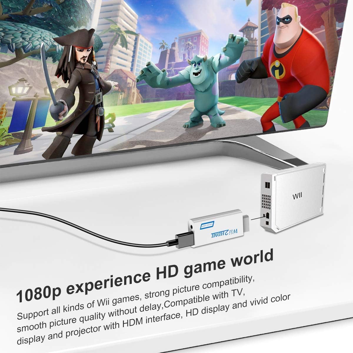 Wii to HDMI Converter, Wii to HDMI Adapter with 1080P/720P HD Output Video & 3.5mm Jack Audio Converter Adapter, Supports All Wii Display Modes (Withe), WII2HD - 5