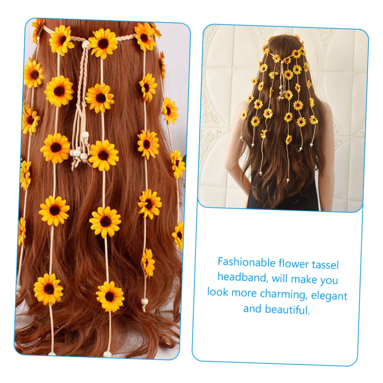 Bandeau Floral Tournesol Réglable en Tissu, Jaune, Tête Femme