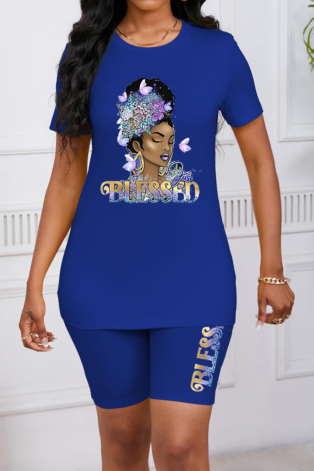 PINSV Women's 2 Piece Outfits Summer Printing Bodycon Short Pants Workout Sets - Image 2