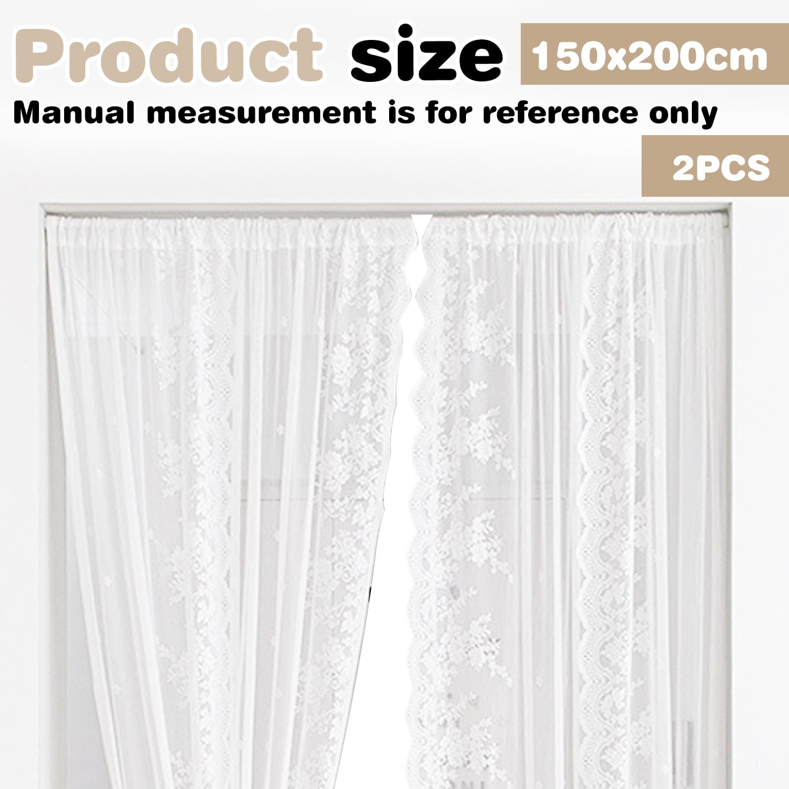Image secondaire de Lot De 2 Rideaux en Dentelle Florale Blanche, Toatelu Rideau en Tulle Blanc avec Broderie Florale, Rideau Dentelle