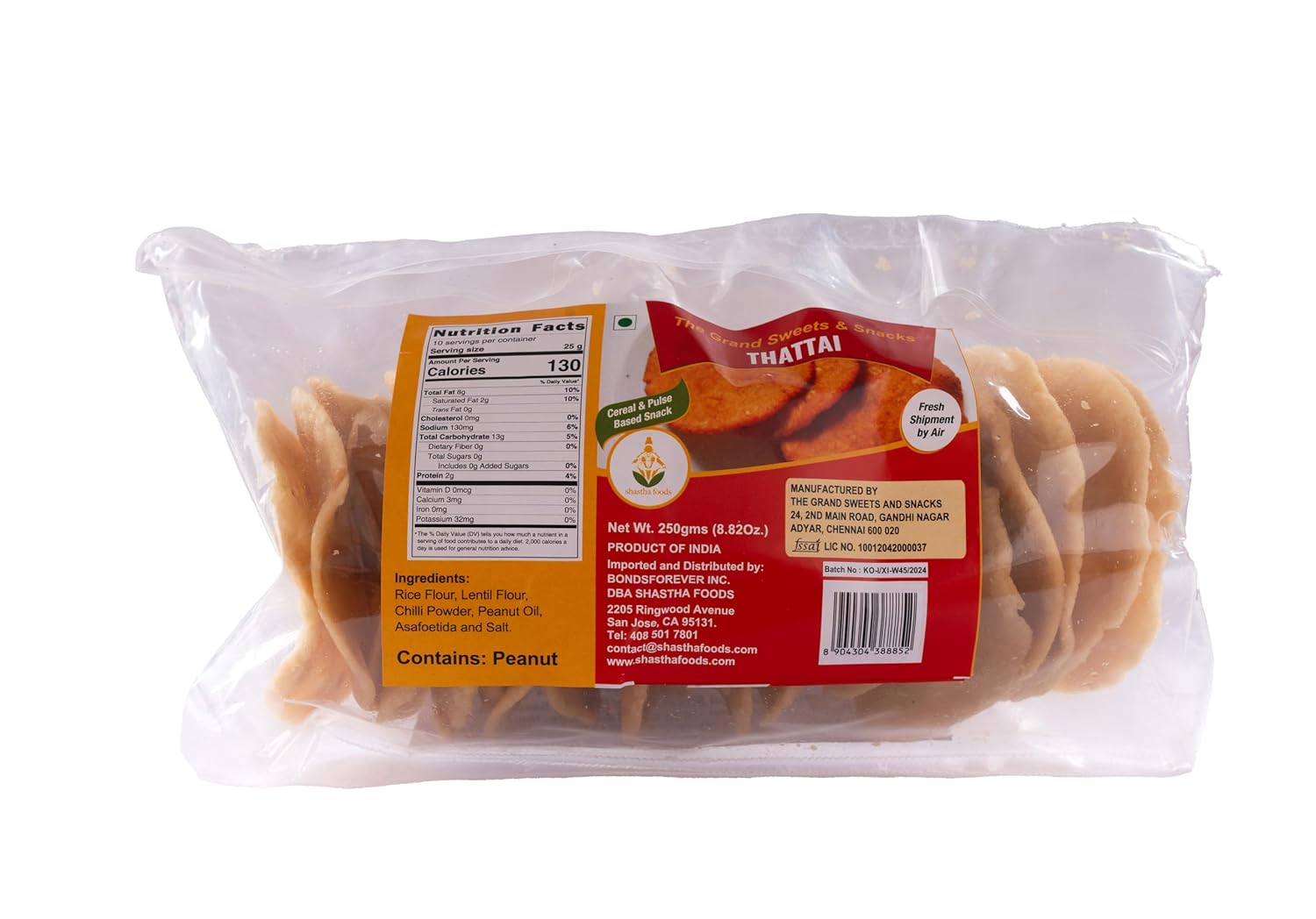 GSS Snacks Combo Pack B (Contains 6 Pkts) GSS (Thattai-2, Ribbon Pakoda-2 & Special Mixture-2) Each Pkt 250 Gms (T-M)