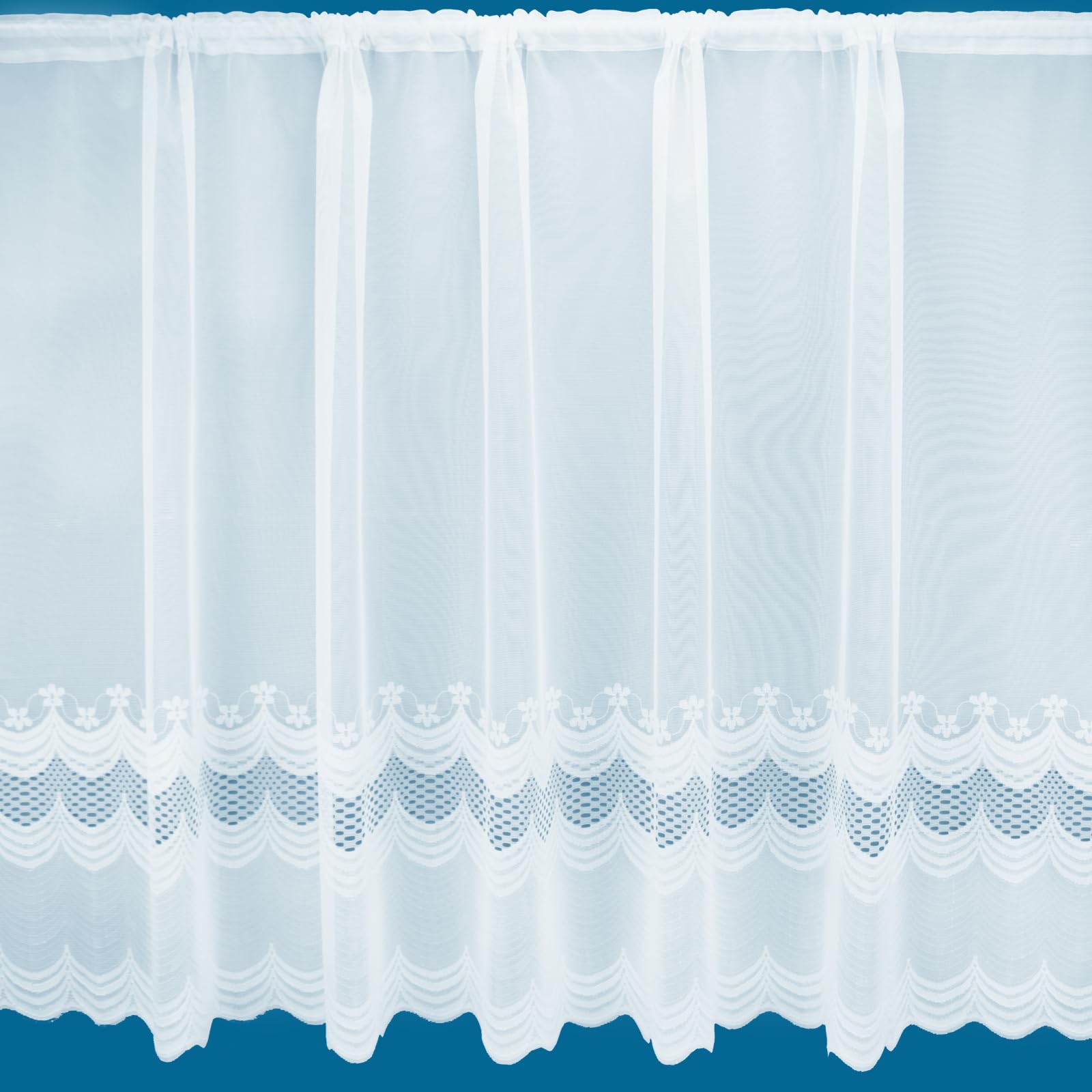 Netcurtainsuk White Taylor Floral Border Semi Plain Net Curtain - Sold By The Metre (Drop 205Cm (81"))