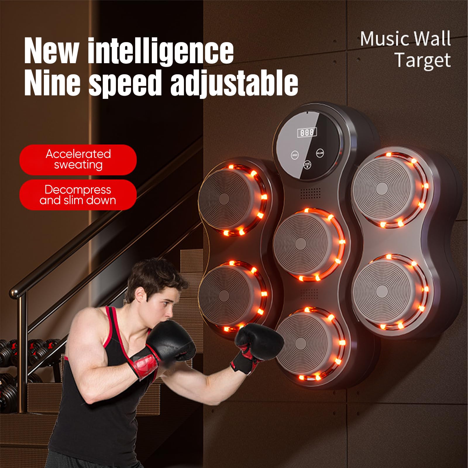 Macchina da boxe musicale con Bluetooth,per bambini e adulti | 9 Velocità,Attrezzature di Allenamento Boxe Intelligente, Parete Altezza di Installazione Regolabile,per Casa in Famiglia