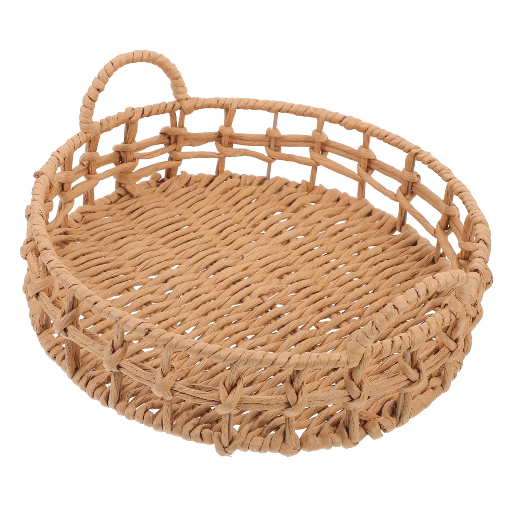 Mikinona Paper Rope Woven Storage Basket Home Decor Food Trays Storage Baskets Storage Racks Bread Basket Storage Shelf Fruit Basket Woven Basket Decorative Woven Storage Basket Beige Iron