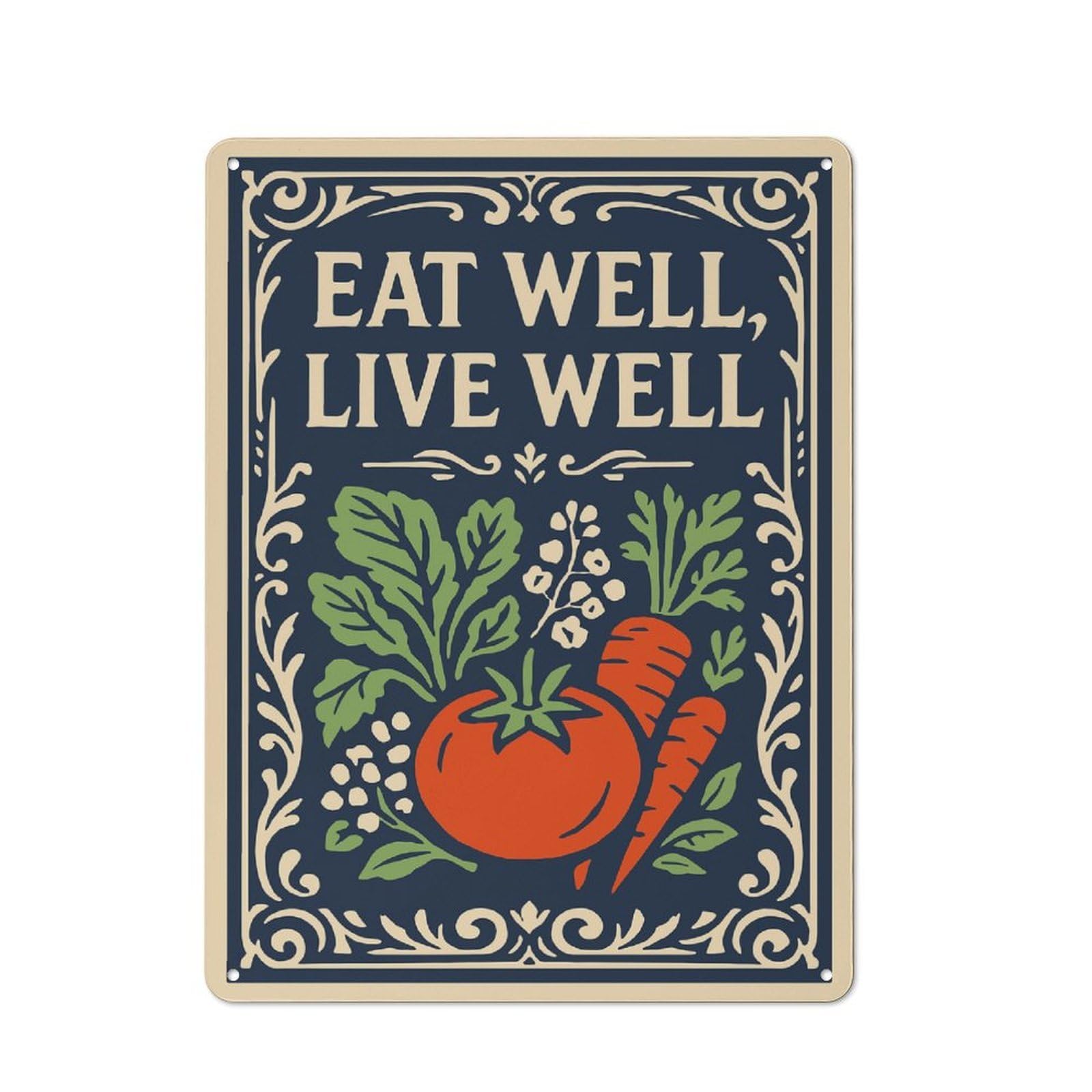 Junmoney Style-16 Urban Eat Well, Live Well Illustration Decorative Metal Plaque 40X30cm, Urban Room Decor For Flat, Bar, Studio Or Gallery Wall