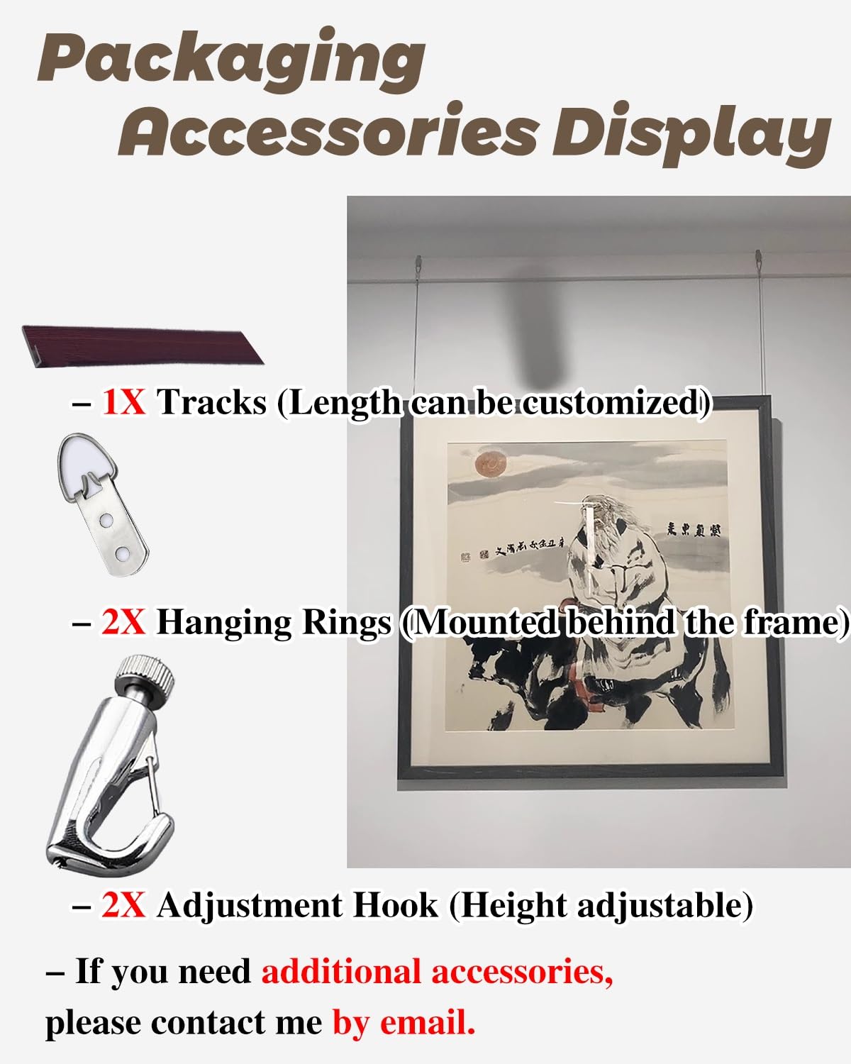 Verstellbare Bilderhaken und Nägel für Gipswände – Diskretes Schienensystem zur Kunstpräsentation für Fotogalerien, gerahmte Halter, 44-Zoll-Schiene mit 8,2-Fuß-Kabel – Perfekter Wand-Organi