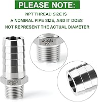 Vista 3 de TAISHER 1 pieza de forja de acero inoxidable 304 de accesorios de manguera de aire, accesorios de púas de manguera de 1 pulgada x 1/2 pulgadas