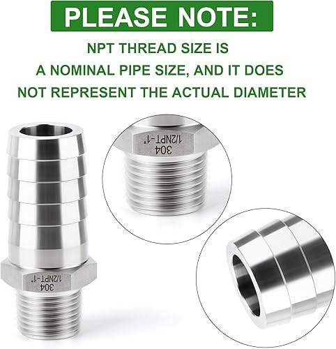 Miniatura 3 de TAISHER 1 pieza de forja de acero inoxidable 304 de accesorios de manguera de aire, accesorios de púas de manguera de 1 pulgada x 1/2 pulgadas