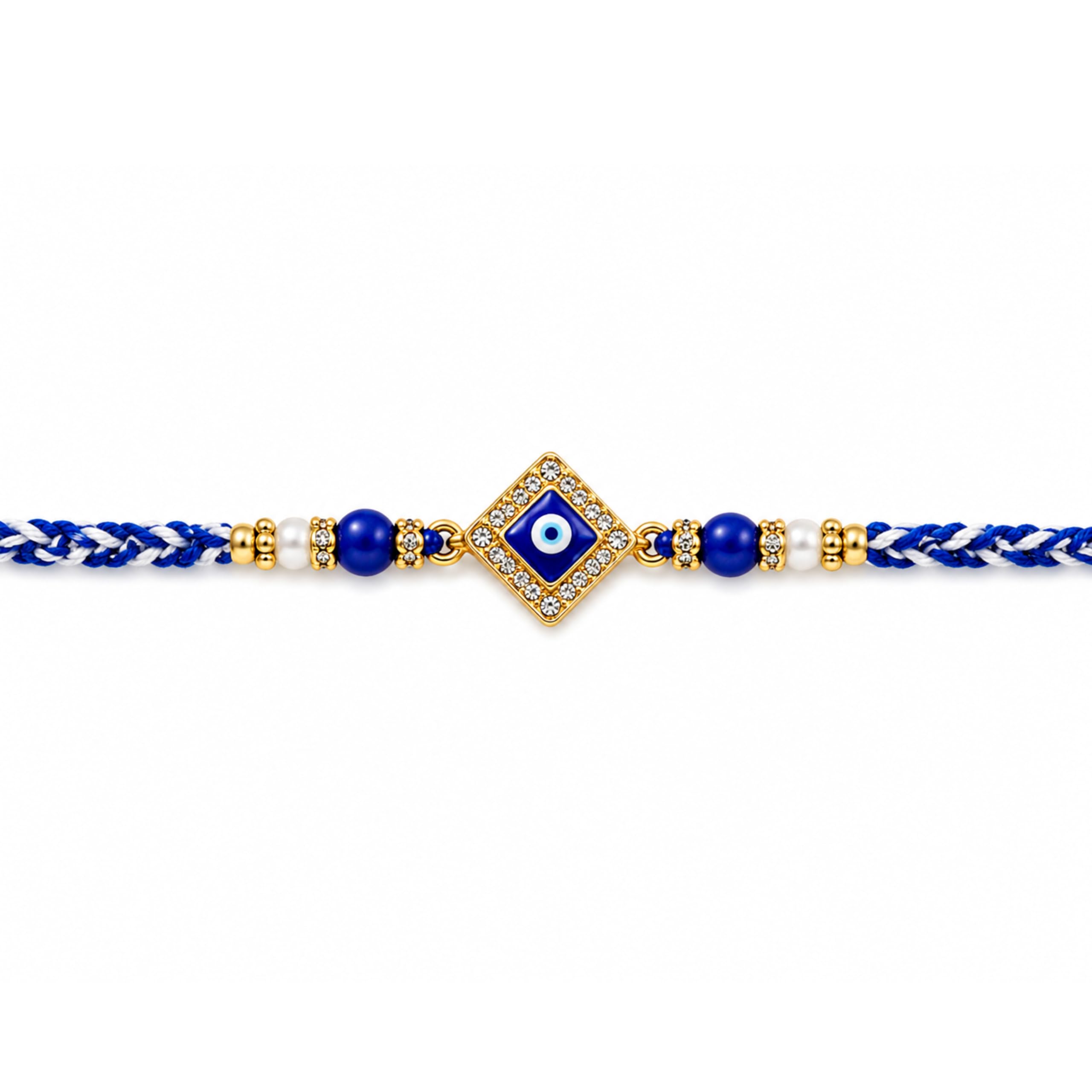 Shreeji Creations White & Golden Pendant Evil Eye Rakhi