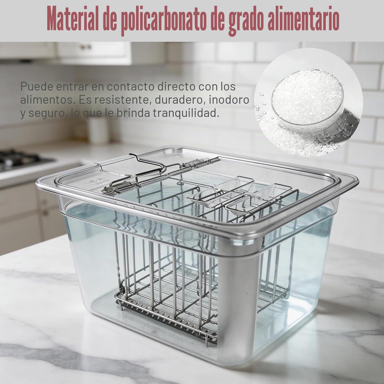 Contenedor Sous Vide, 11L con Tapa Abatible Actualizada y Rejilla de Acero Inoxidable 32,5×26,5×20cm Contenedor Transparente BPA Free para Cocinas Sous Vide para Cocinar Pescado y Carne