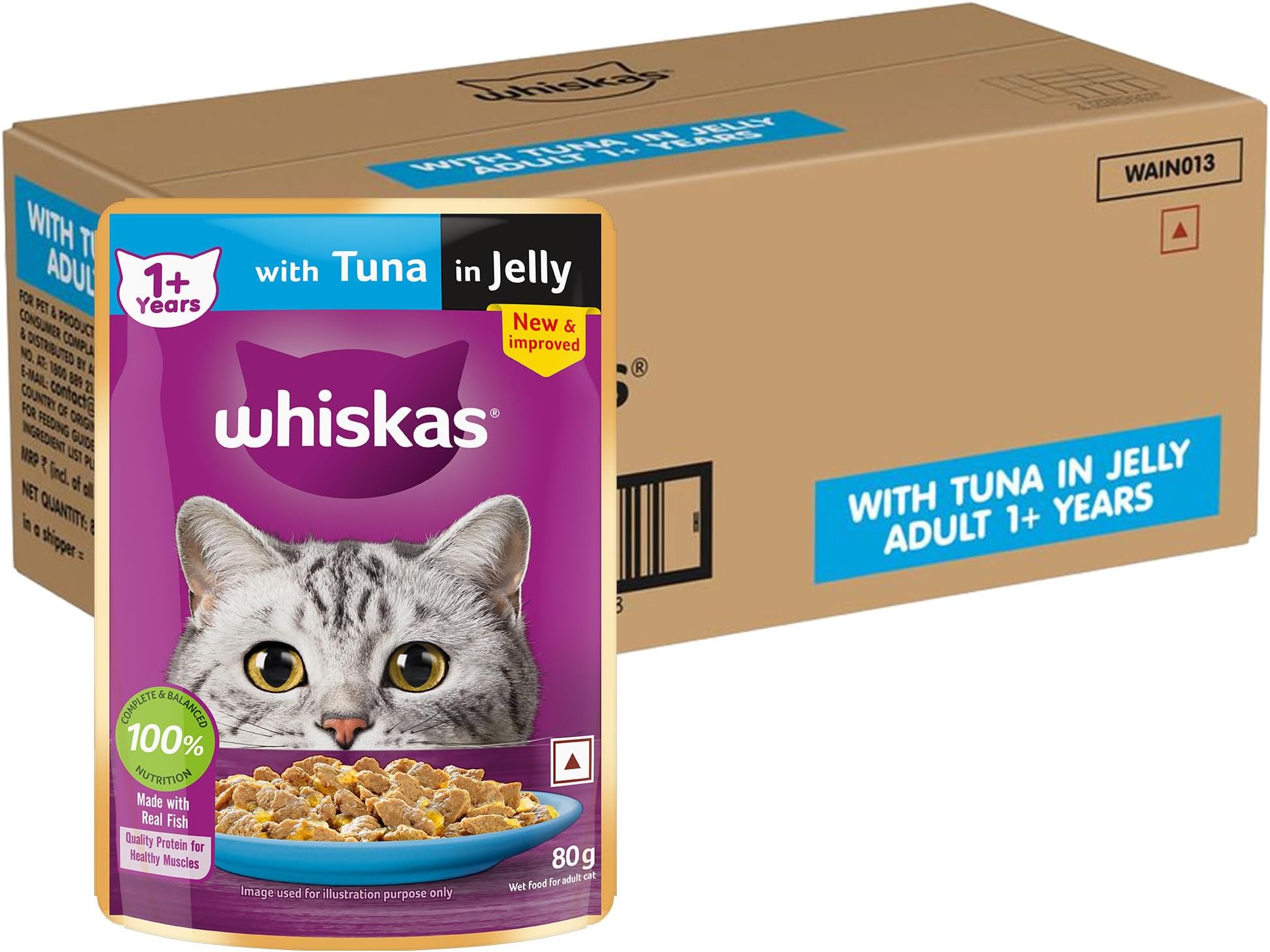 Adult (1+ Years)) Wet Cat Food, Tuna in Jelly, 80 g (Pack of 56), Hydrating Food Made With Real Fish, 100% Complete & Balanced Nutrition for Adult Cat