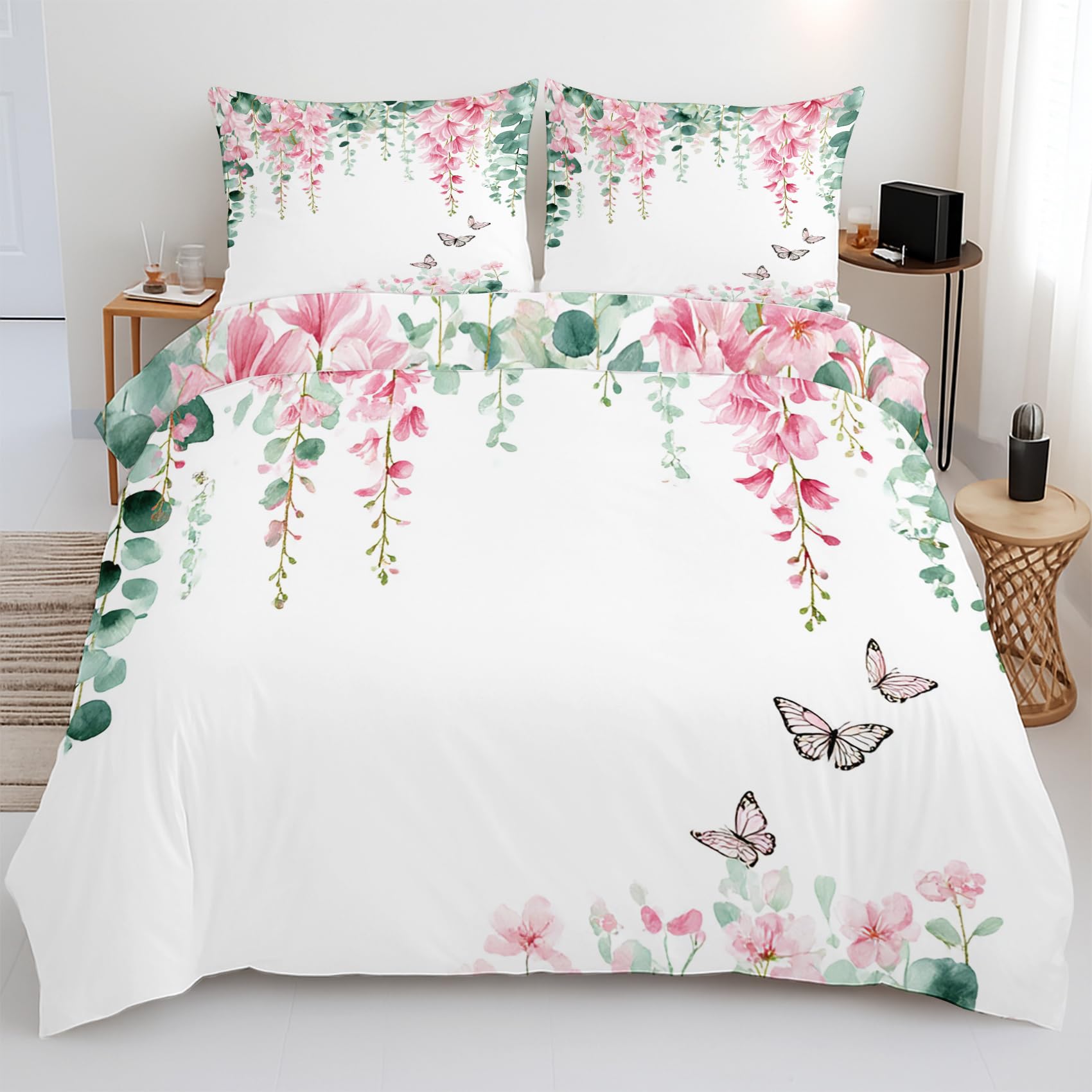 Housse de couette 220x240 fleurs hypoallergénique zippée facile à laver