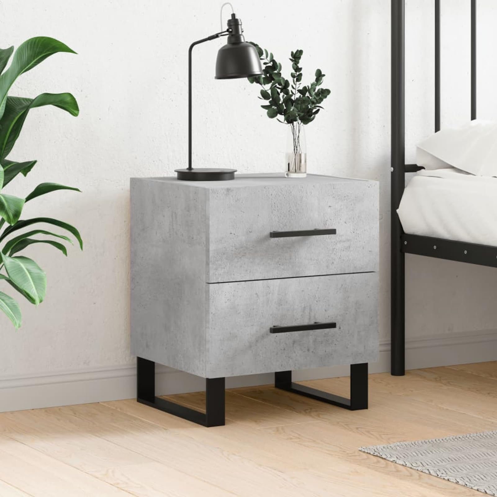 Homgoday Comodino Grigio Cemento 40x35x47,5 cm in Legno Multistrato