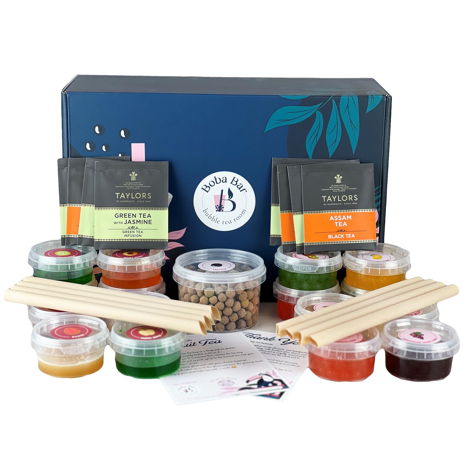 Fruit Fantasy Kit de té de burbujas de frutas 8 sabores Boba Jelly perlas de tapioca 8 porciones Bolsas de té verde y Assam