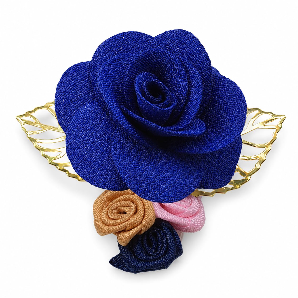 Blue Handmade Golden Leaf Flower Handcrafted Lapel Pin Fashion Boutonniere Pin Brooches For Men Blue::Gold Fabric, Cloth,Alloy Brooch For Men Women-image-7