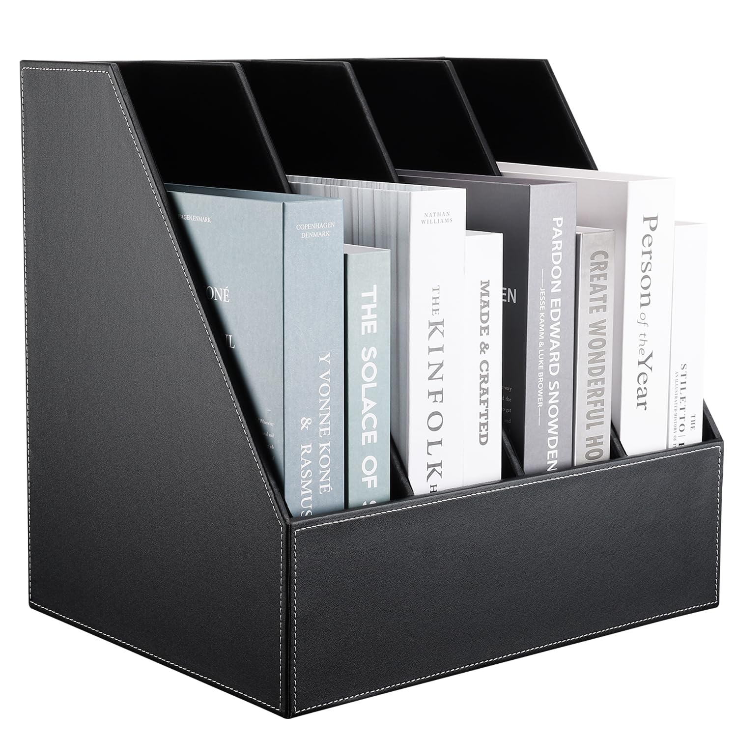 KINGFOM 3 ranuras de escritorio de madera caja de bandeja de soporte de documentos de archivos cubbyhole cesta organizador rack