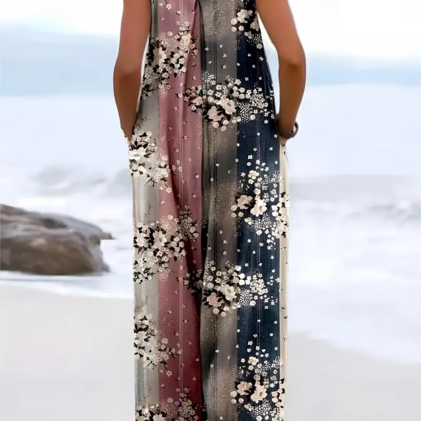 Jumpsuit Donna Tuta da donna con stampa floreale, taglie forti 1XL-5XL, casual, elegante, con bretelle, ampia e gamba larga