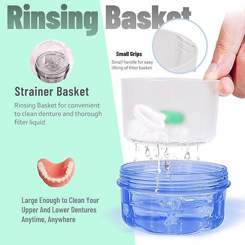 Miniatura 5 de Mckkor Estuche de baño para dentaduras a prueba de fugas, portátil, con taza de limpieza para dentaduras, contenedor para dientes falsos, protector
