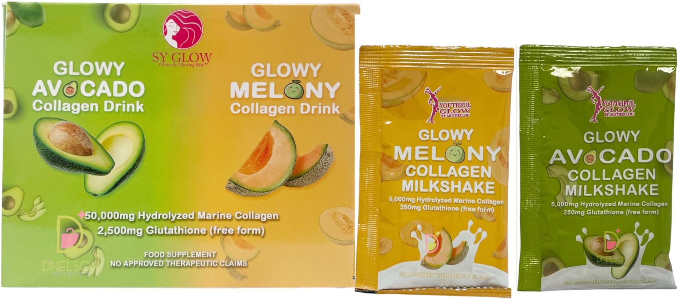 GenericSY GLOW Glowy Avocado & Glowy Melony Collagen Drink, 10 Sachets x 17g