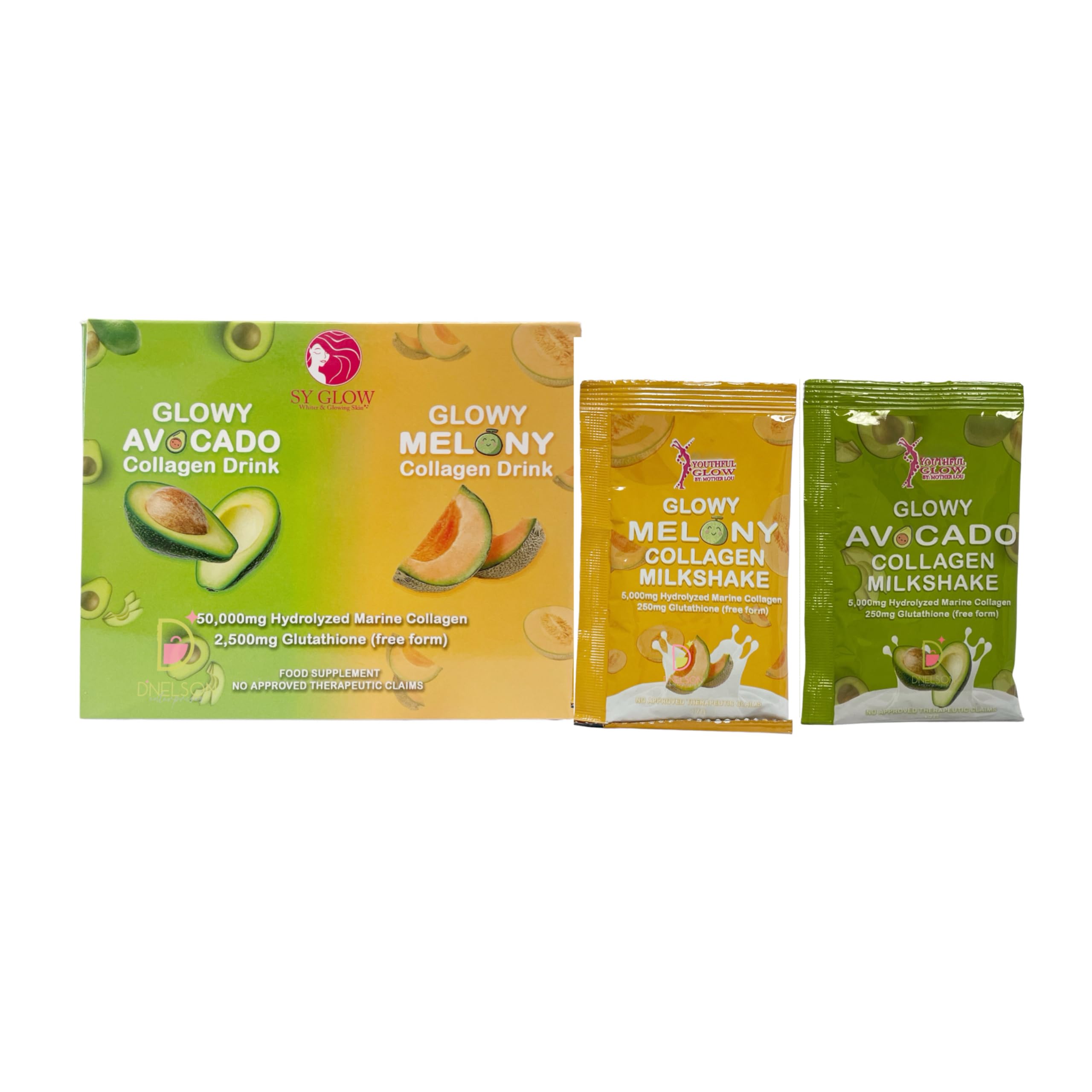 GenericSY GLOW Glowy Avocado & Glowy Melony Collagen Drink, 10 Sachets x 17g