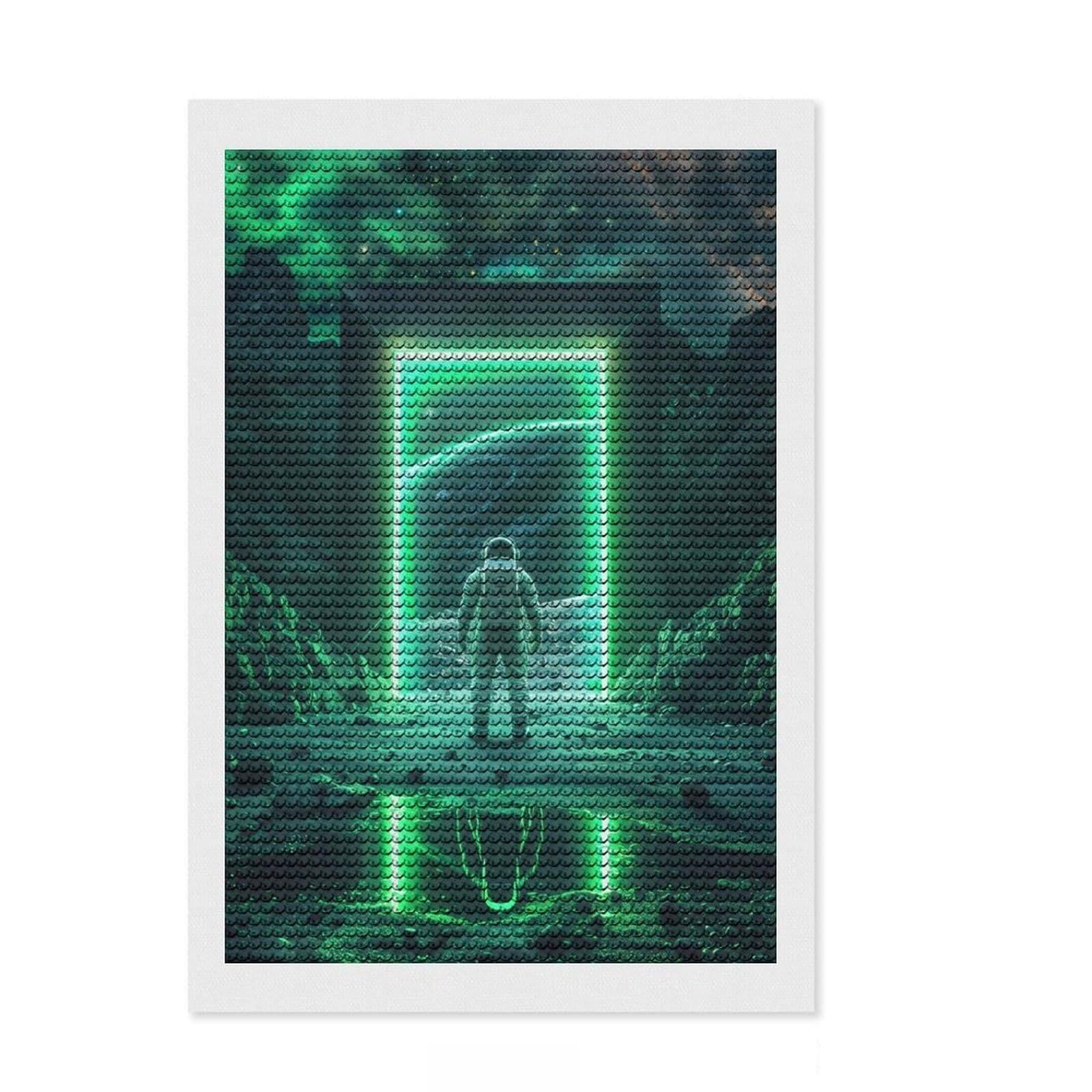 Junmoney Green Space Neon Portal DIY Diamond Art Canvas Kit 8"x12", Bedroom Decor, for Craft Lovers, Full Kit Included, Thoughtful Handmade Gift