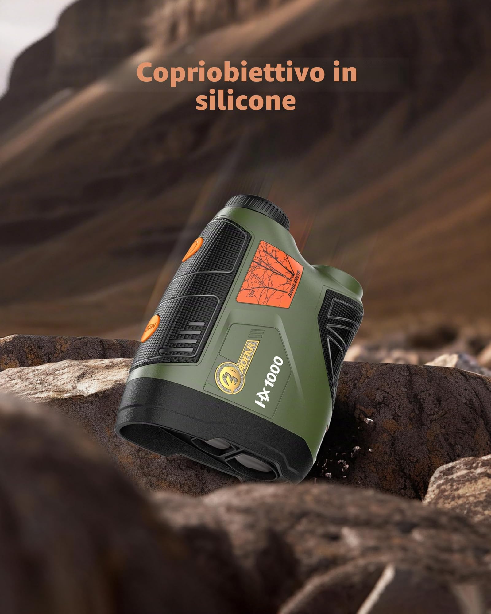 AOFAR HX1000 Telemetro Laser da Caccia 1000 iarde, Misurazione Distanza Angolare e Orizzontale, Modalità Scansione e Velocità, 6x Ingrandimento, Impermeabile, Batteria Inclusa