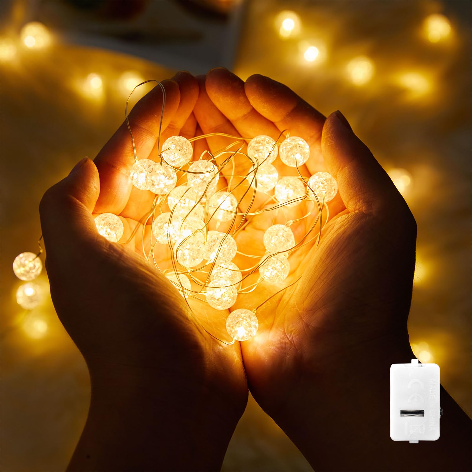 ENLACE Lichterkette Kristall Kugeln, 3M 30 LED Crackle Ball Lichterkette mit Knopfbatterie, Warmweiß Lichterketten Innen für Hochzeit Weihnachten Valentinstag Schlafzimmer Party Dekoration