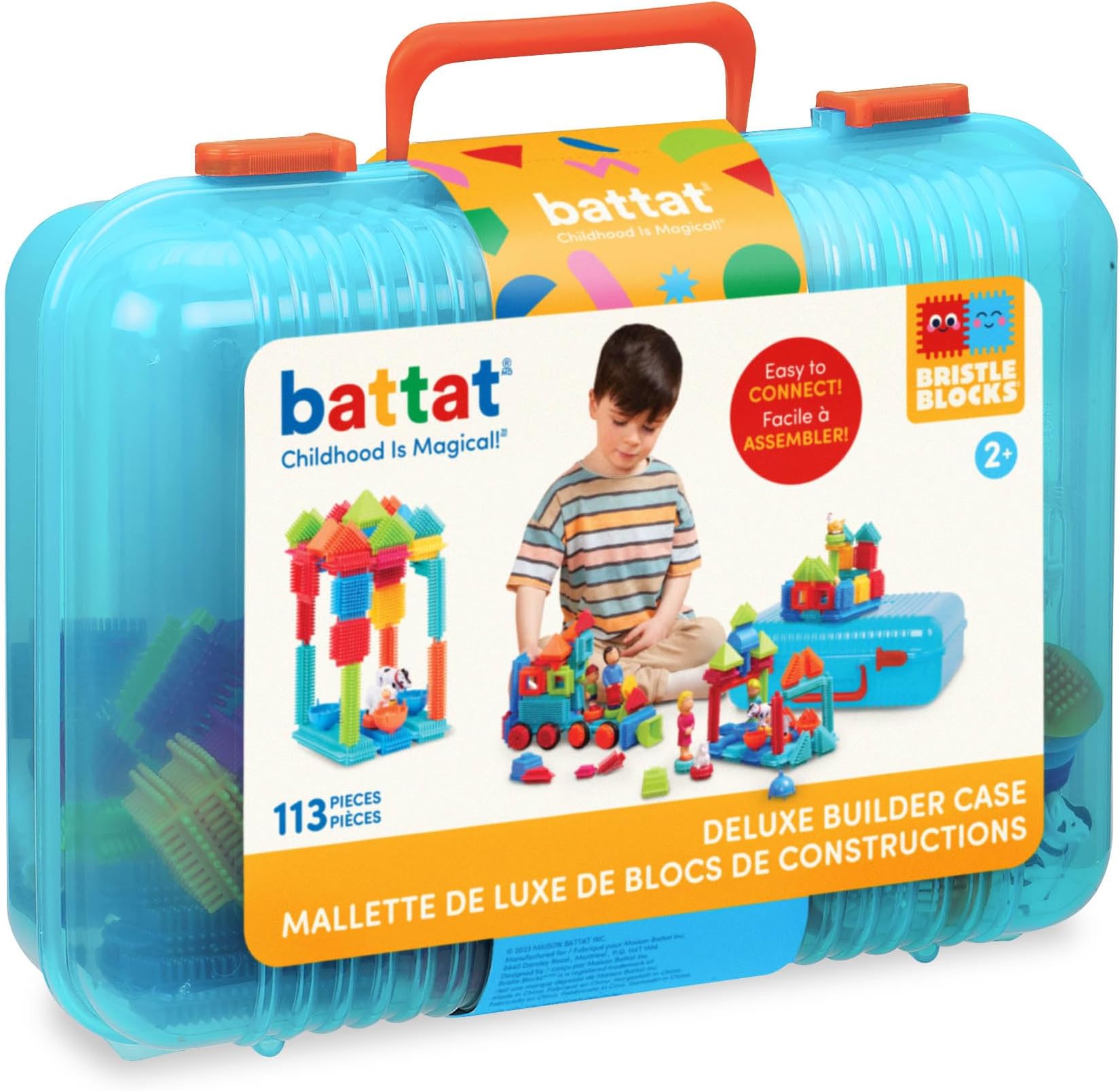Battat – Bristle Blocks – STEM Interlocking Building Blocks – 113 Pieces Playset – Reusable Storage Case – Developmental Toys for Toddlers & Kids – Deluxe Builder Case – 2+ Years