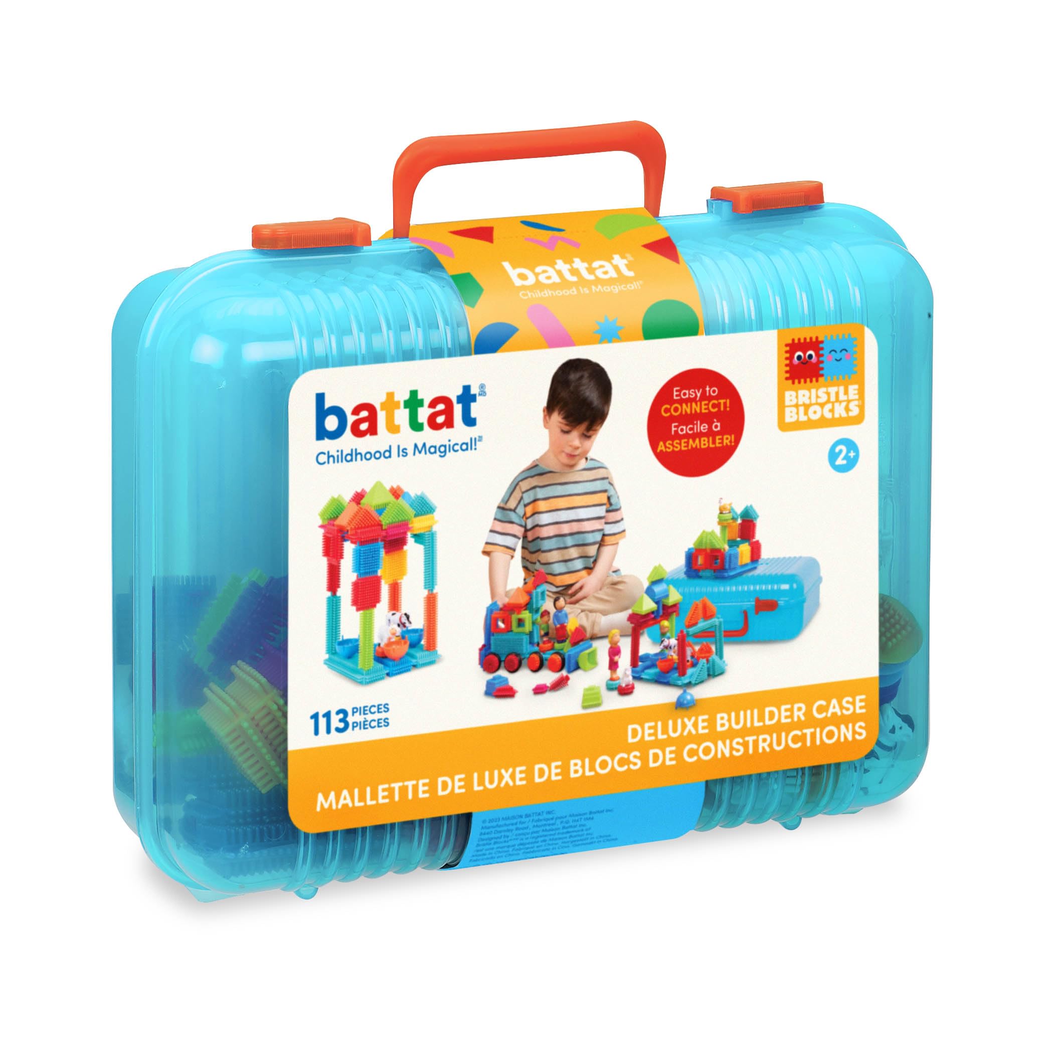 Battat – Bristle Blocks – STEM Interlocking Building Blocks – 113 Pieces Playset – Reusable Storage Case – Developmental Toys for Toddlers & Kids – Deluxe Builder Case – 2+ Years