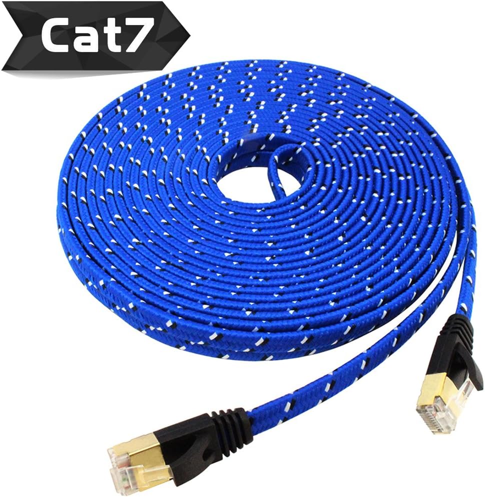Hоt Dеаlѕ Nylon Cat 7 Ethernet Cable 10Ft, Tanbin Cat7 RJ45 Network Patch Cable Flat 10 Gigabit 600Mhz LAN Wire Cable Cord Shielded for Modem, Router, PC, Mac, Laptop, PS2, PS3, PS4, Xbox 360 Blue