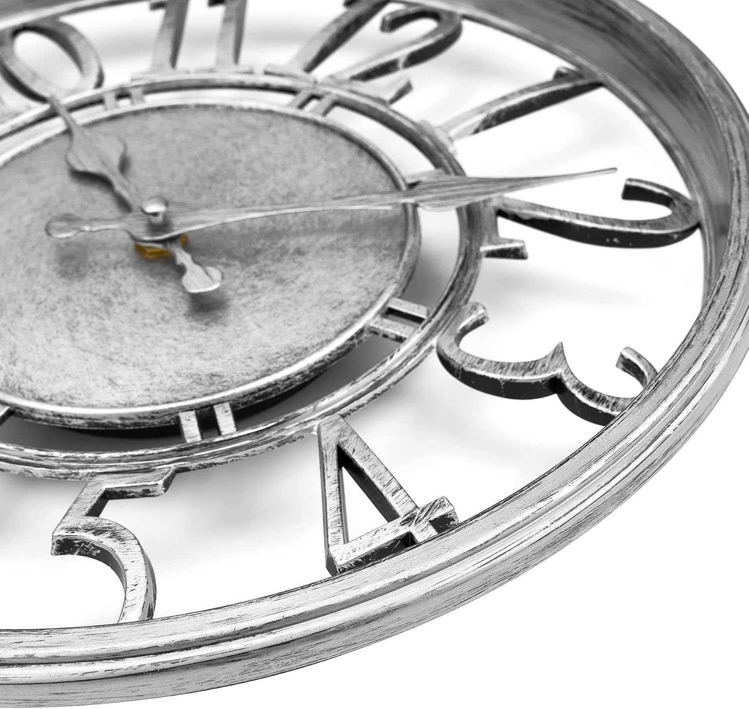 Foxtop Silver Wall Clock 12 inch Round Silent Non-Ticking Quartz Decorative Battery Operated Retro Wall Clock for Kitchen Living Room Bedroom Bathroom Home Office