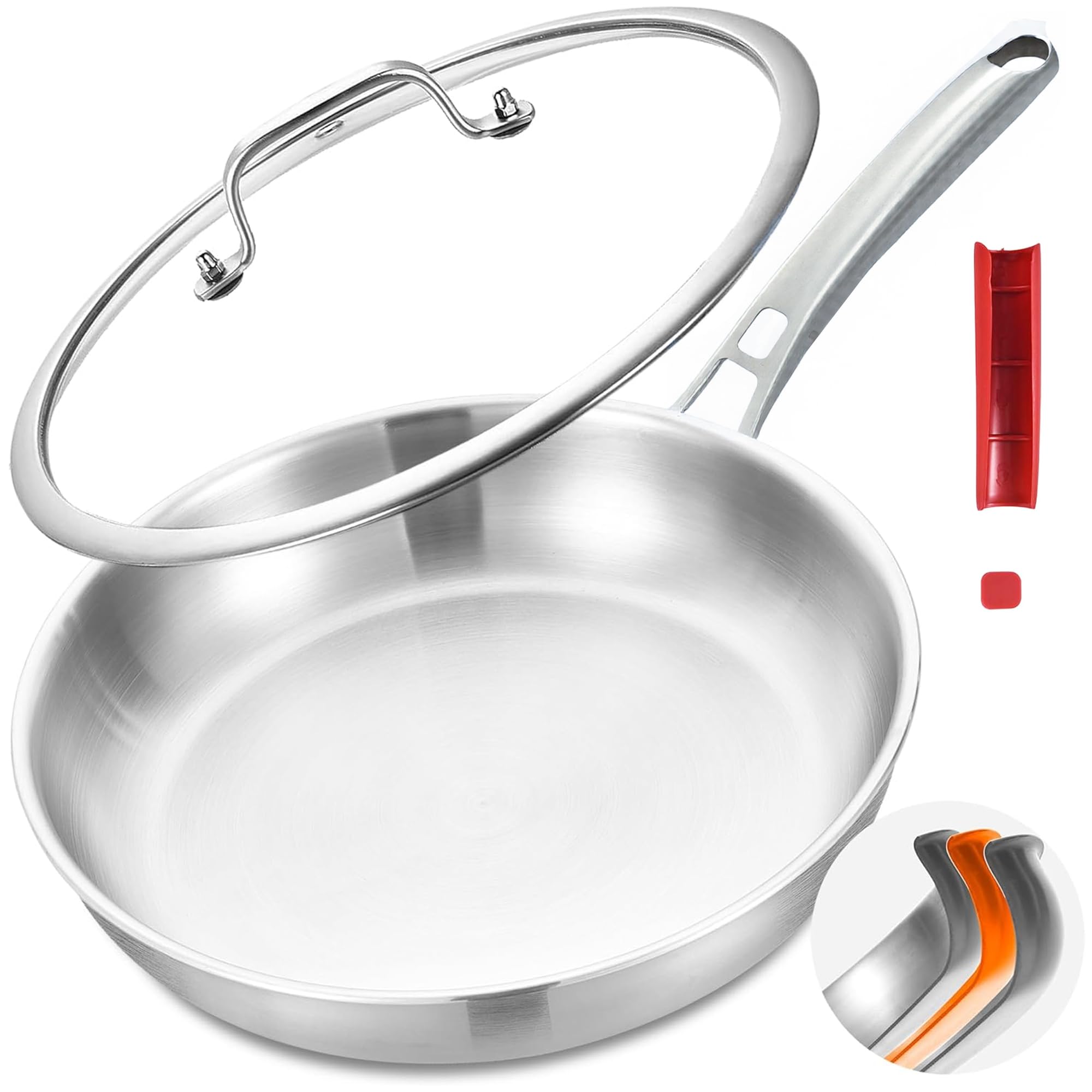Inqibee 26 CM Tri-Ply Stainless Steel Frying Pan with Lid