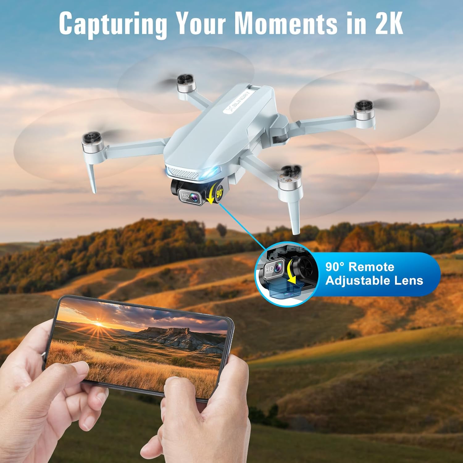 Drone with Camera, 2K HD FPV Drones for Adults, Mini Drone with Gravity Control, One Key Take Off/Land, Waypoint Fly, Gestures Selfie, 3 Speed Modes, RC Drone for Beginners with 2 Batteries