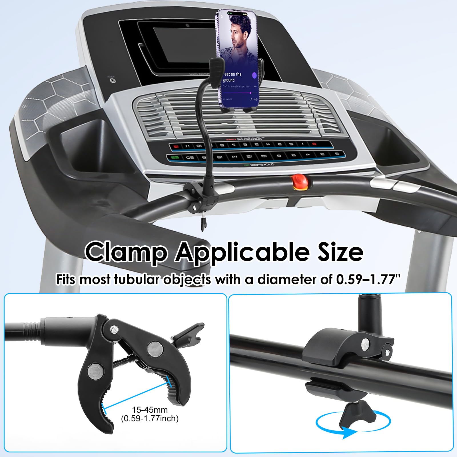 EEEKit Support de téléphone col de cygne pour vélo, rotation à 360°, support de téléphone pour vélo, poussette, fauteuil roulant, support de micro, compatible avec smartphones de 4 à 7 pouces