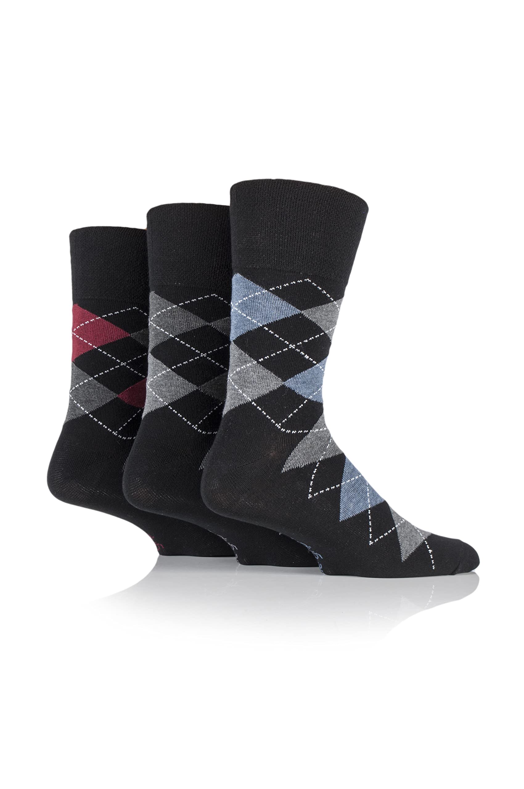 Gentle Grip Men's Black / Navy 3 Pair Argyle Cotton Socks Black/Navy 6-11