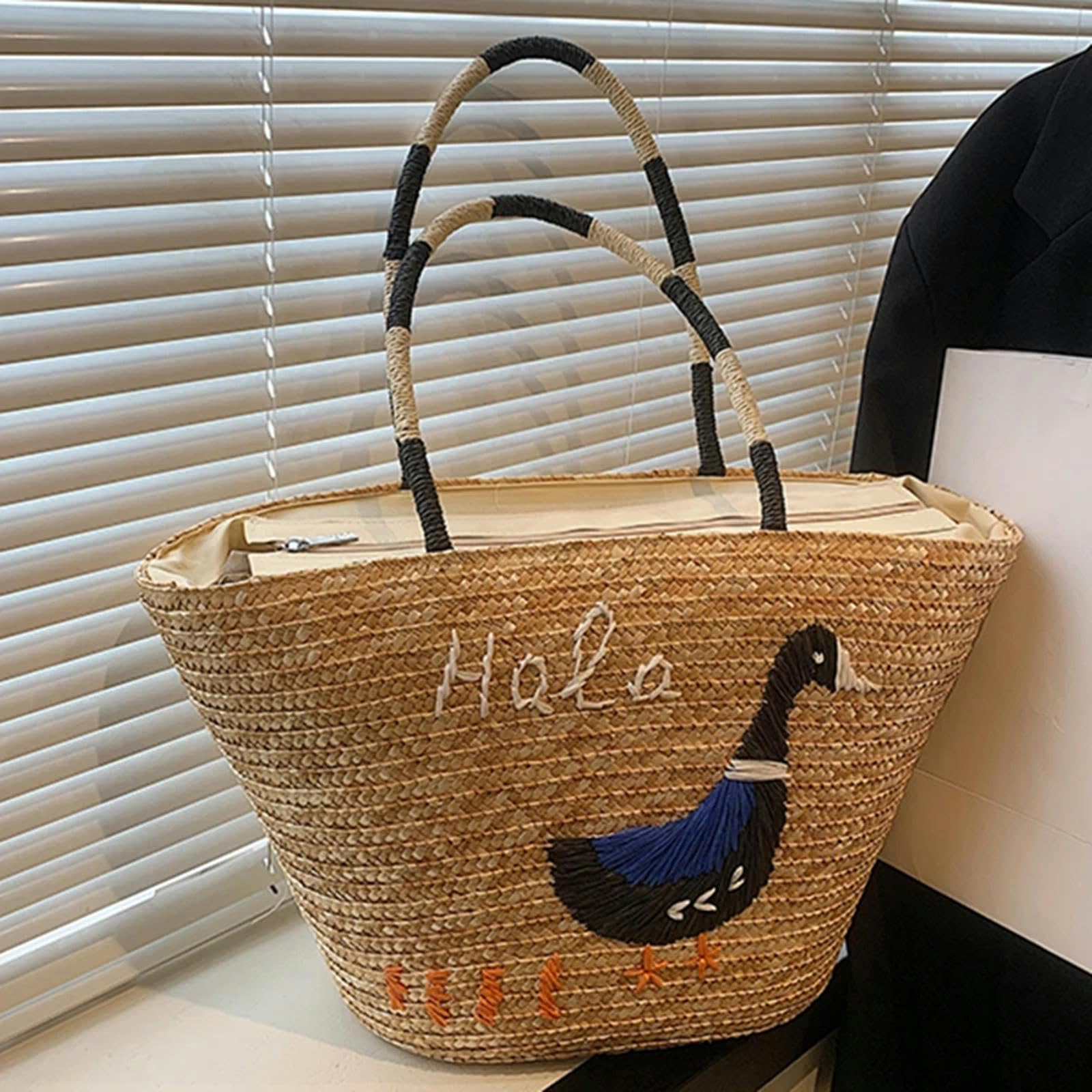 Borsa Paglia Estate Straw Bag Donne Grande capacità Maniglia Borsa A Spalla Handmade Tessuto Borsa Vacanza-Khaki