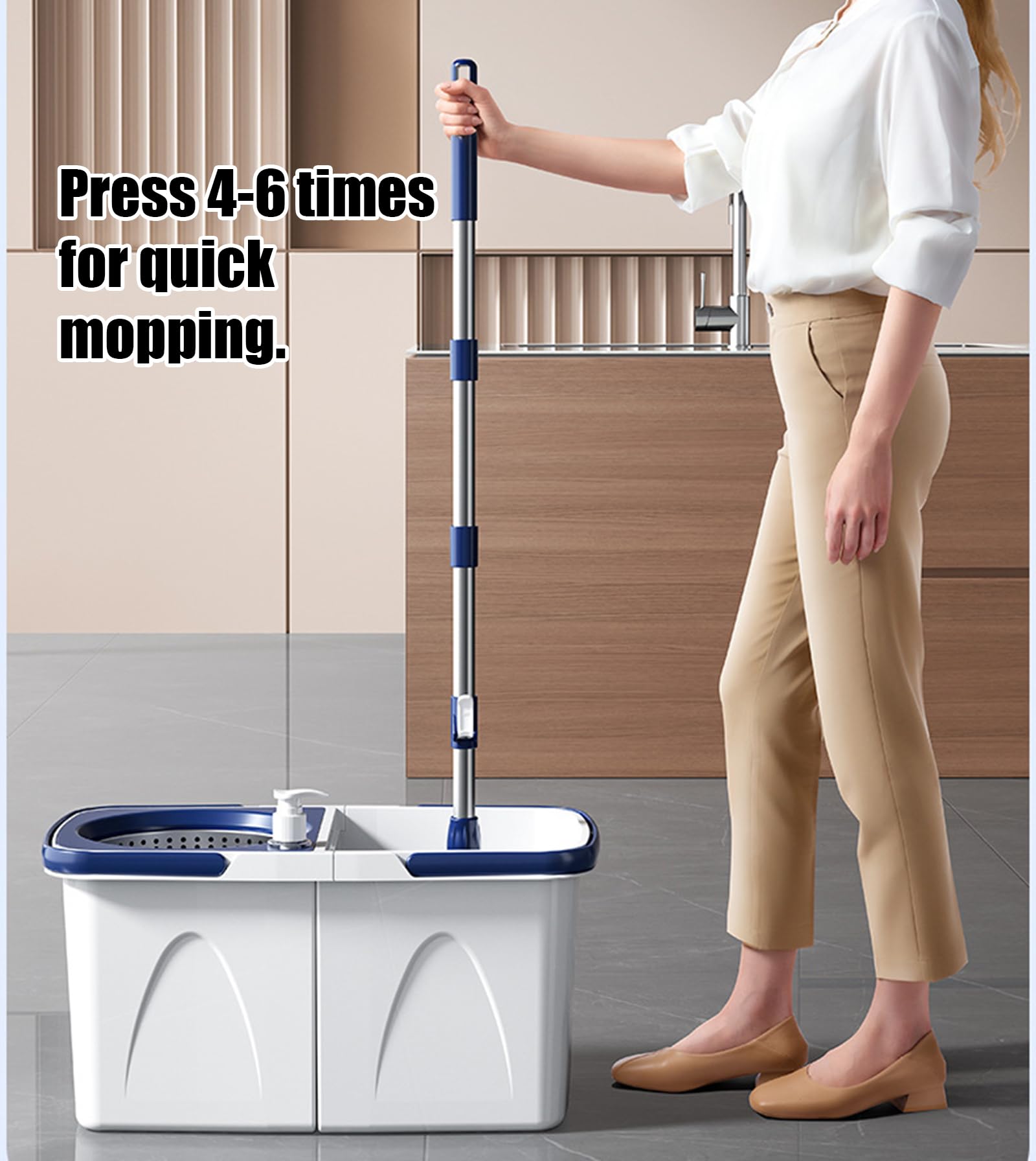 Juego de fregona y Cubo giratorios, fregona giratoria de Microfibra, fregonas giratorias con Pedal y Cubo con Juego de escurridor para Limpieza de Pisos, Apto para hogar y Oficina