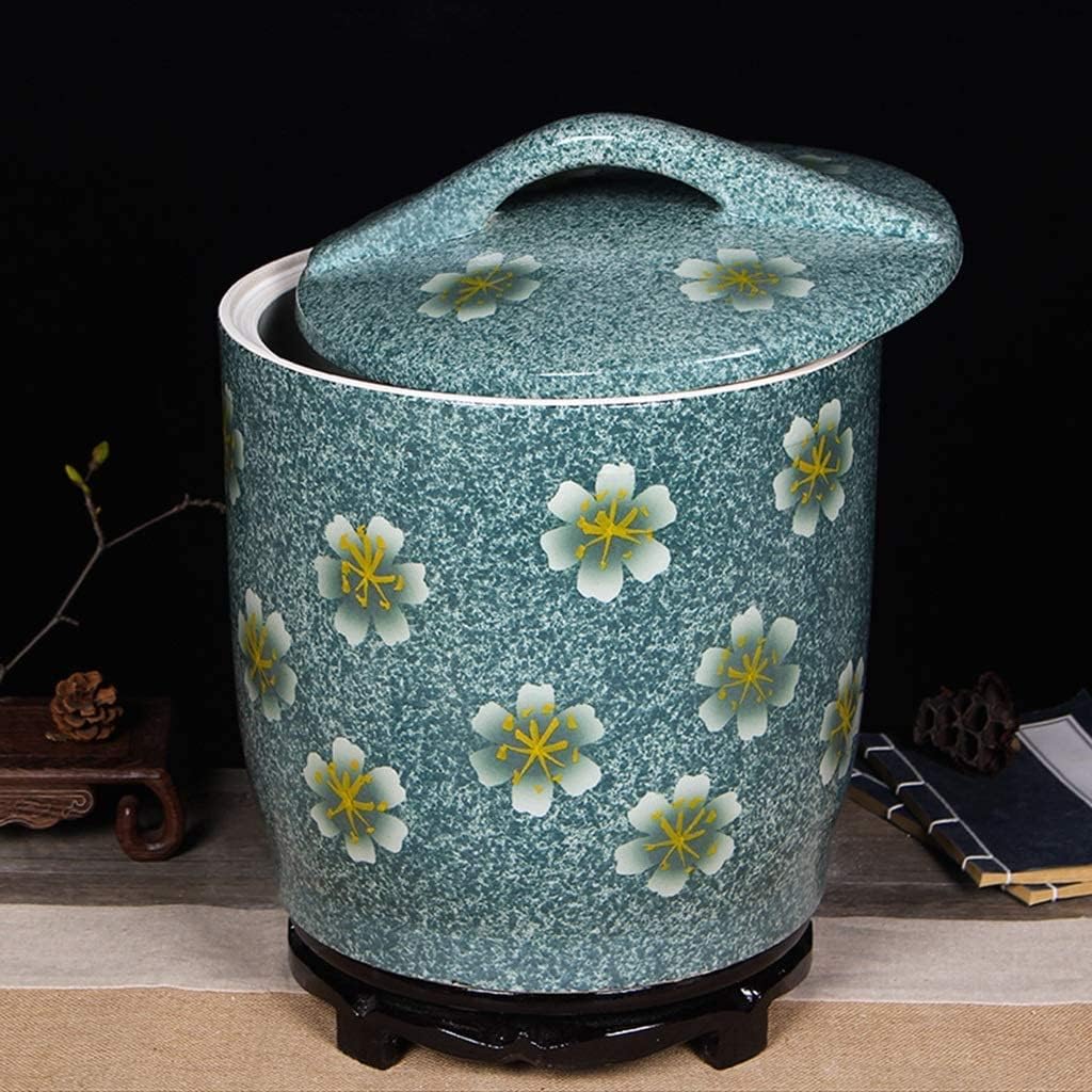 Food Storage Containe Rice Storage Containe Kitchen Creative Flour Jar Ceramic Large-Capacity Grain Dispenser Color Glaze Multigrain Storage Tank (Color : Blue Green Size : 5KG)