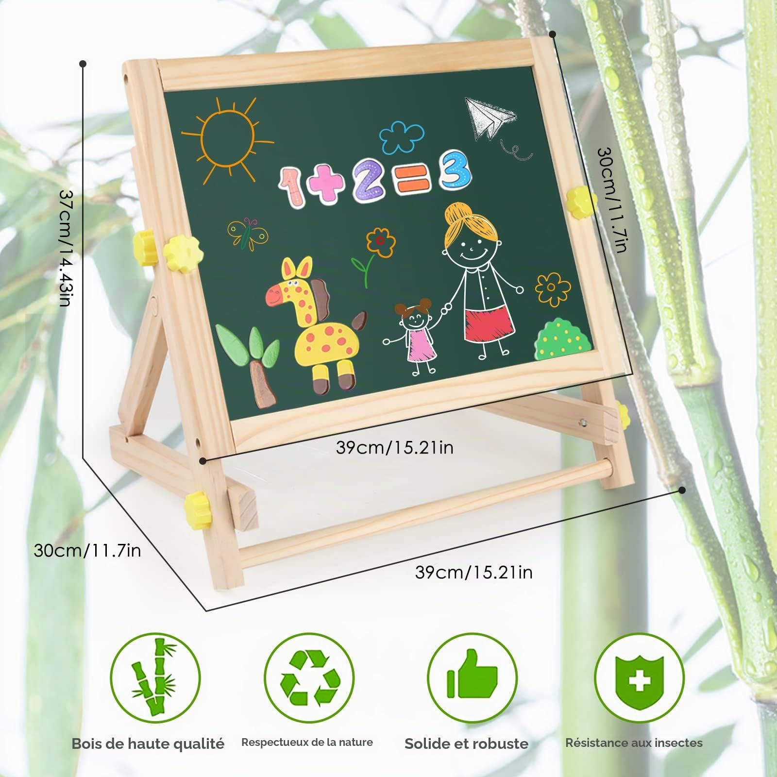kramow Tableau Chevalet Enfant, 3 en 1 Double Face Magnétique Tableau Noir et Blanc avec Accessoires Alphabet Puzzle, Activités d'apprentissage, Jouet Educatif pour Enfants de 3-8 ans