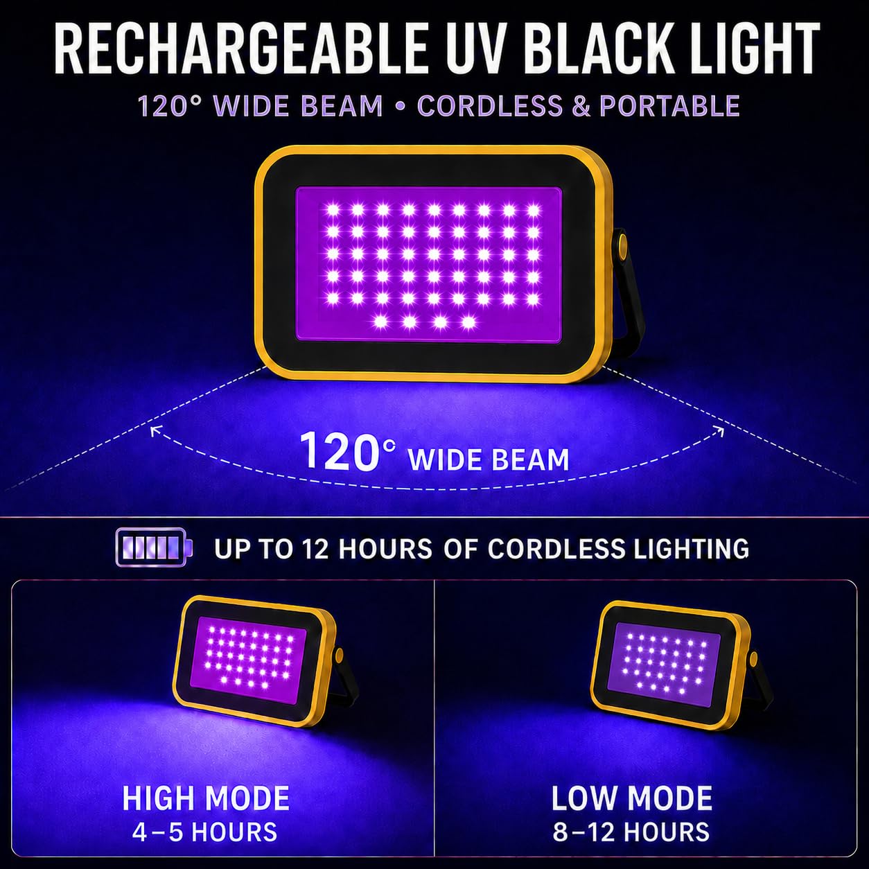 T-SUN Wiederaufladbare LED-Schwarzlichter, batteriebetriebenes Schwarzlicht, 2 Stück LED-Schwarzlicht für Catfishing, Party, Bühnenbeleuchtung, Körper, Farbe, Innendekoration