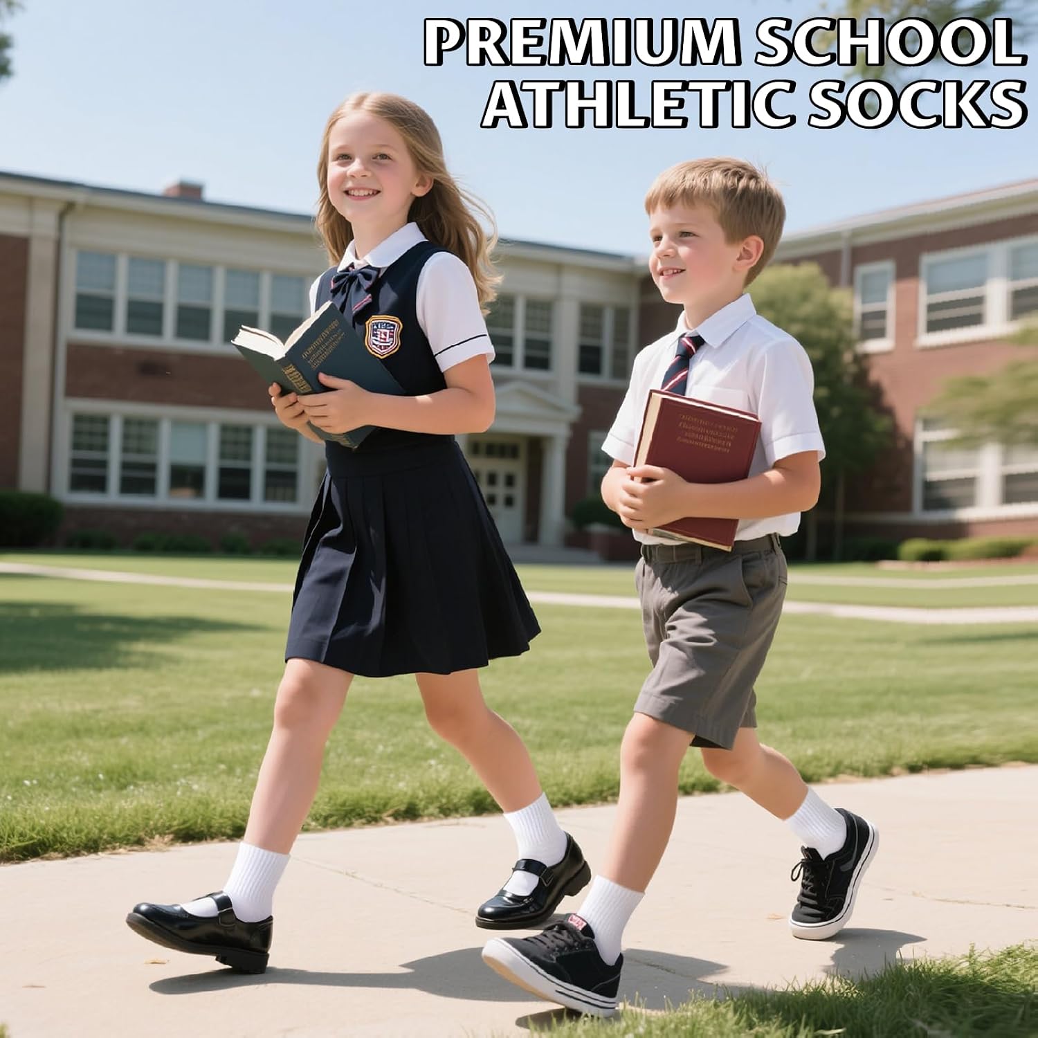 6 Pairs Kids Socks Boys Girls Athletic Crew Socks for School Uniform Cotton Seamless Toe