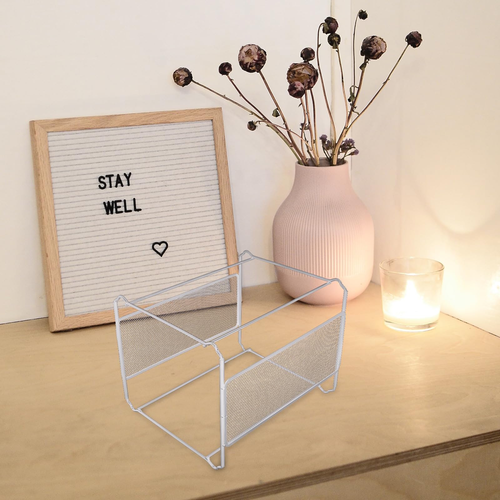 LALAFINA Metall Aktenorganizer Silber Drahtgitter 32,5 X 28,5 X 24,5cm für Schreibtisch mit Vielseitiger Dokumentenaufbewahrung und Ordnung im Büro