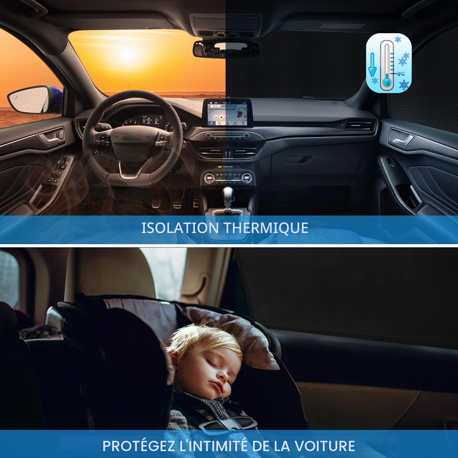 Housse de Pare-Brise Avant Remplacement pour Ford Transit Custom, Protection Solaire Complète Luxe Couverture Disque Avant d'occlusion, Couverture de Pare-Brise 420D (Noir)