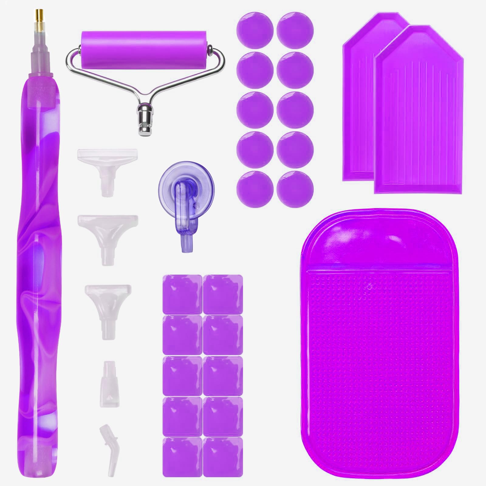 DONQL Diamond Art Accessories Pen, Diamond Hand Painting Pen with Replacement Heads, Dimond Art Accessories with 1 Style 5D Drill Pen and Roller for DIY Craft, Mosaic Making (Purple)