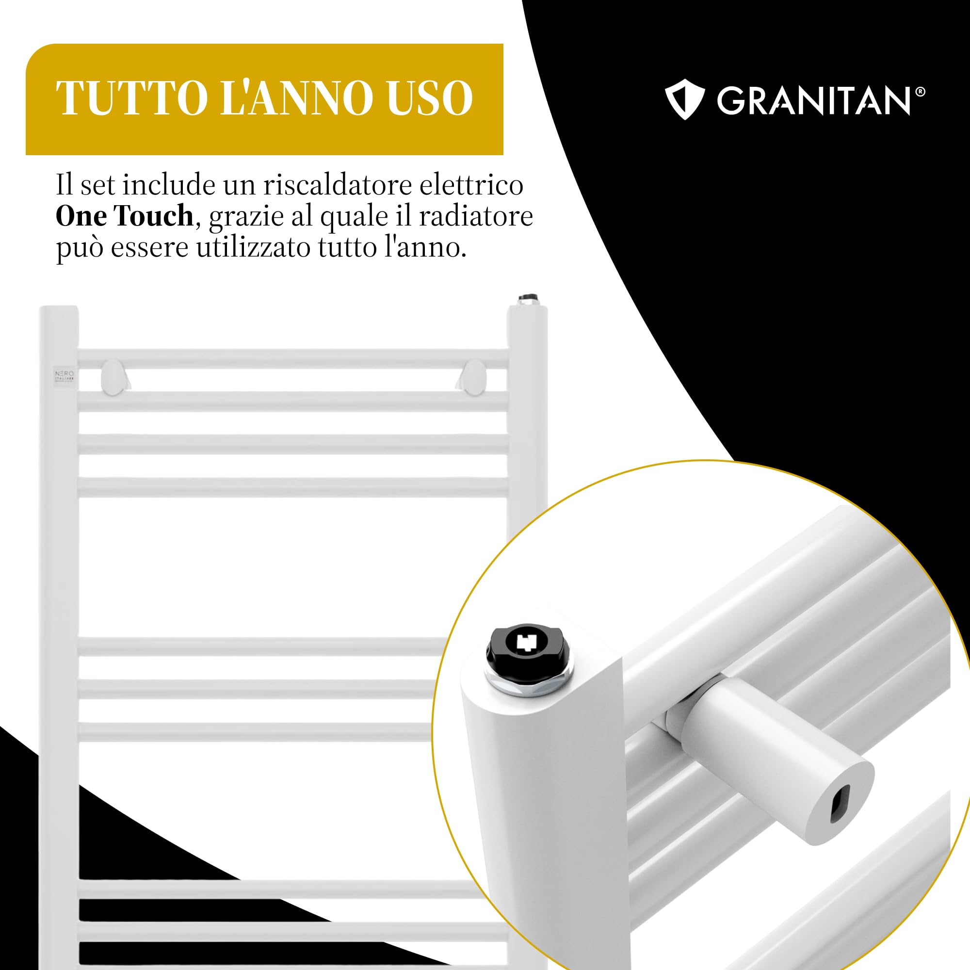 Granitan Termoarredo Bagno 50x100 cm - 440W - Termo Arredo da Bagno - Termoarredo Idraulico - Termosifone da Parete - Bianco