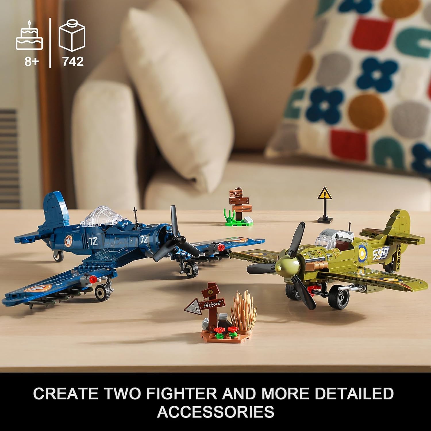 WW2 Military Plane Building Sets Compatible with Lego, Create US F4U & UK Spitfire Fighter Jet Models Toys, Great Army Airplane Aircraft Gifts for Boys Kids